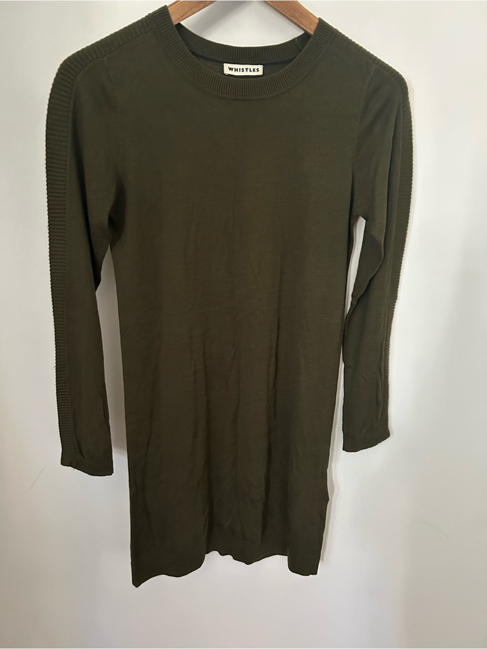 Whistles Olive Ribbed Crew Neck Knit dress